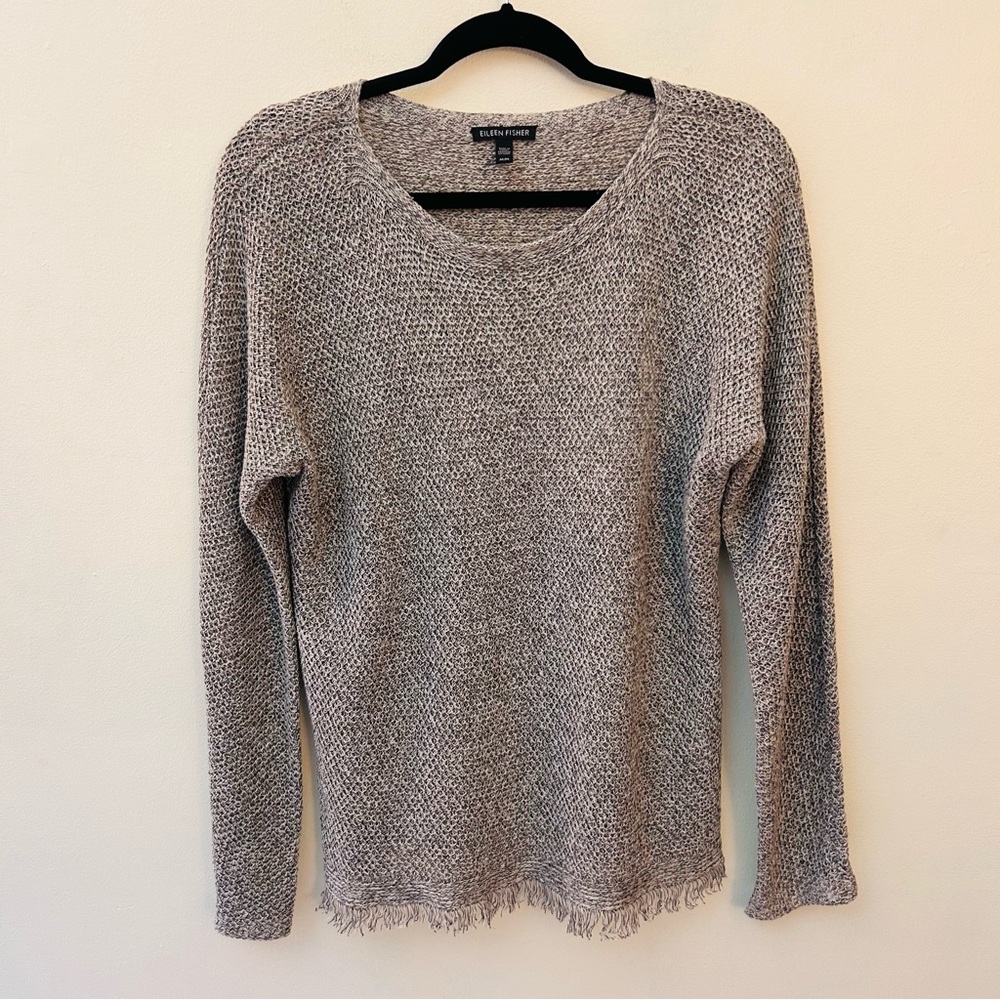 Eileen Fisher organic linen woven fringe hem sweater size medium